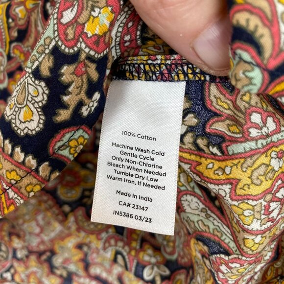 Talbots Womens Blouse Size Medium Paisley Print Long Sleeve 100% Cotton Boho - Picture 6 of 9